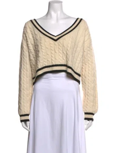 Pre-owned Alice And Olivia Wool V-neck Sweater In Neutral