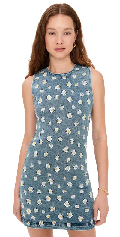 Alice And Olivia Wynell Embroidered Denim Mini Dress In Medium Wash
