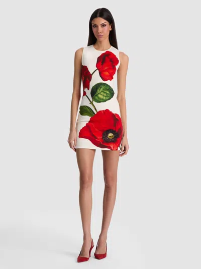 Alice And Olivia Wynell Fitted Mini Dress Summer Poppy In Black