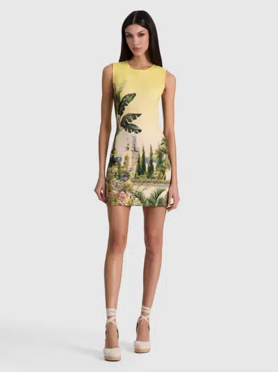 Alice And Olivia Wynell Staceface Mini Dress In Paradise Yellow In Multi