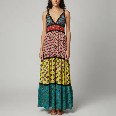 Pre-owned Alice And Olivia X Carla Kranendonk Multicolour Printed Crepe Paneled Maxi Dress M