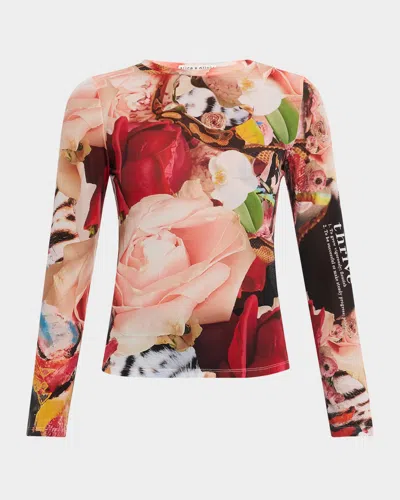 Alice And Olivia X Kelly Dabbah Delaina Mesh Long-sleeve Top In Thrive