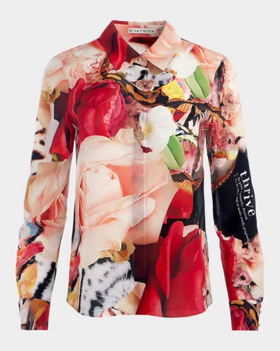 Alice And Olivia X Kelly Dabbah Willa Placket Top In Thrive