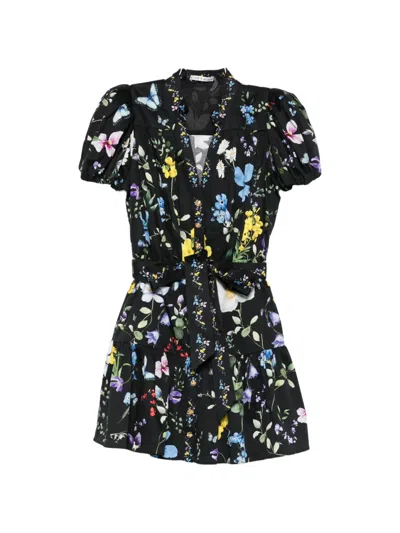 Alice And Olivia X Stacey Bendet Cora Floral-print Mini Dress In Black