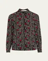 Alice And Olivia X The Beatles All You Need Is Love Willa Silk Placket Top In All You Need Is Love