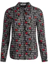Alice And Olivia X The Beatles All You Need Is Love Willa Silk Placket Top In 黑色
