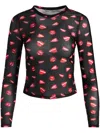Alice And Olivia Delaina Long Sleeve Mesh Cropped Top Lip Sync Black In Lip Sync Black