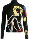 Alice And Olivia Alice + Olivia X Tom Wesselmann Delaina Print Turtleneck Top In Natural Beauty