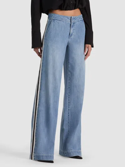 Alice And Olivia Xander Racing Stripe Jean In Edie Wash/off White/black