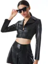 Alice And Olivia Yardley Vegan Leather Cropped Jacket In Black