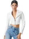 Alice And Olivia Yardley Vegan-leather Cropped Jacket In Off White