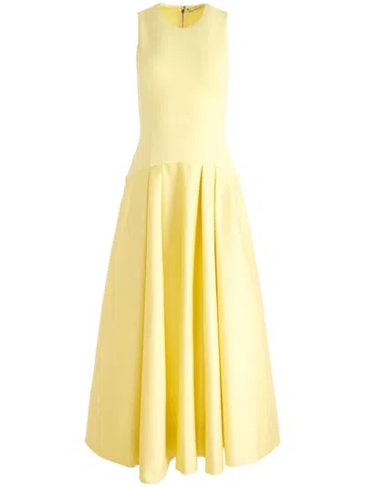 ALICE AND OLIVIA YELLOW ADLEY DROP WAIST MIDI DRESS
