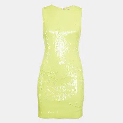 Pre-owned Alice And Olivia Yellow Sequin Embellished Stretch Mesh Mini Dress M