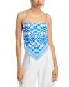 Alice And Olivia Yuri Spaghetti Strap Scarf Top Soiree True Blue