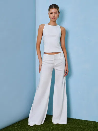 Alice And Olivia Yvette Linen Boat Neck Tank In White