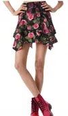 Alice And Olivia Zarya Asymmetrical Smocked Mini Skirt In Cheri Floral