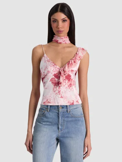 Alice And Olivia Zelda Ruffle Tank With Scarf In Pink