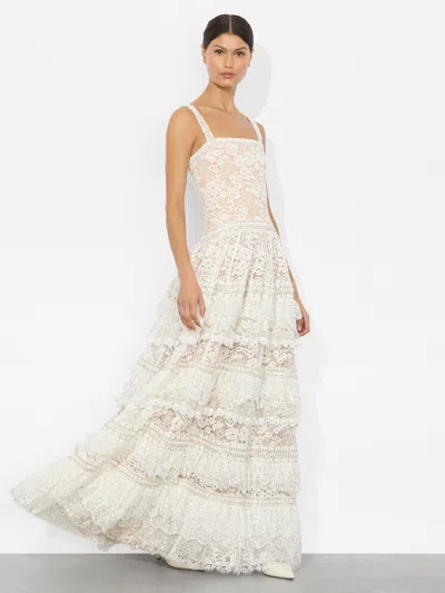 Alice And Olivia Zena Lace Maxi Dress In Neutral