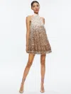 Alice And Olivia Zenon Cape Mini Dress In Pearl Blush/rose Gold