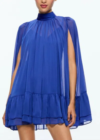 Alice And Olivia Zenon Tie Neck Cape Mini Dress In Royal Blue