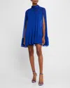 Alice And Olivia Zenon Tie Neck Cape Mini Dress In Royal Blue In Royal
