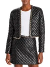 ALICE AND OLIVIA ZETA WOMENS VEGAN LEATHER CROPPED QUILTED COAT