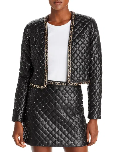 Alice And Olivia Zeta Womens Vegan Leather Cropped Quilted Coat In Black
