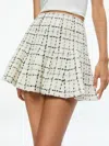 Alice And Olivia Zona High Rise Godet Mini Skirt In Off White/black
