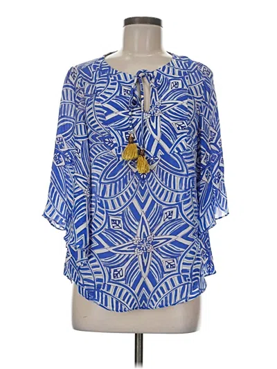 Pre-owned Alice & Trixie 3/4 Sleeve Silk Top Blue Keyhole Neckline Tops