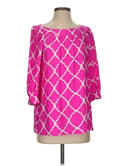 Pre-owned Alice & Trixie 3/4 Sleeve Silk Top Pink Square Neckline Tops