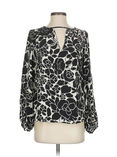 Pre-owned Alice & Trixie Long Sleeve Silk Top Black Plunge Neckline Tops