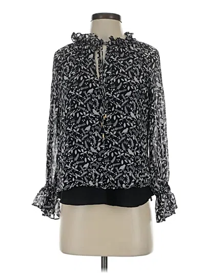 Pre-owned Alice & Trixie Long Sleeve Silk Top Black Tie Neck Tops