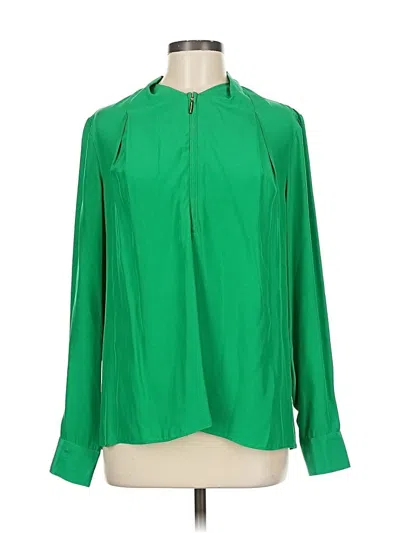 Pre-owned Alice & Trixie Long Sleeve Silk Top Green Mock Neckline Tops