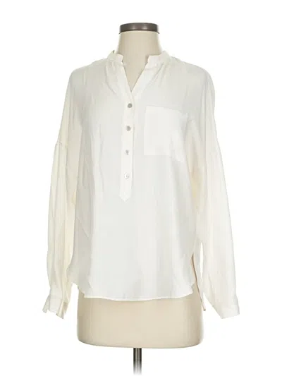 Pre-owned Alice & Trixie Long Sleeve Silk Top Ivory Collared Neckline Tops
