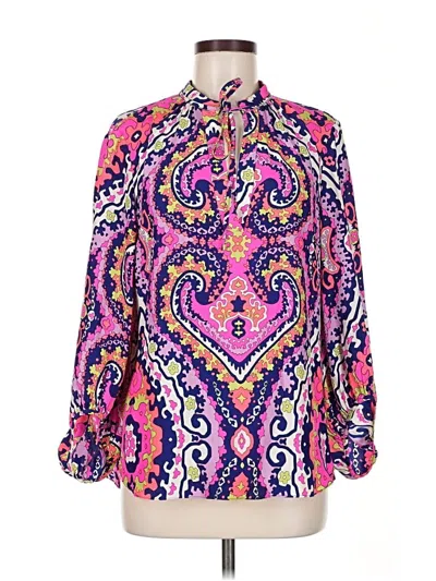 Pre-owned Alice & Trixie Long Sleeve Silk Top Pink Paisley Pattern Keyhole Neckline Tops