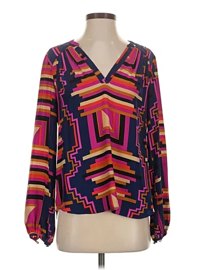 Pre-owned Alice & Trixie Long Sleeve Silk Top Purple Plunge Neckline Tops