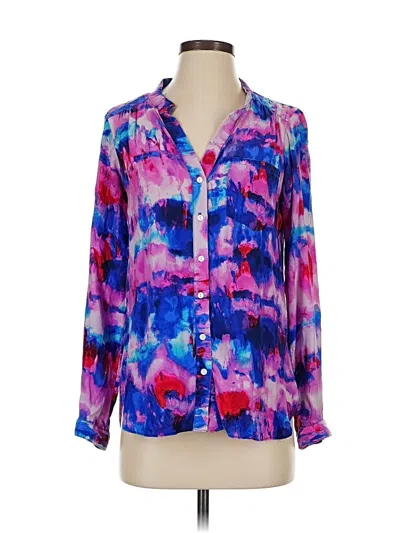 Pre-owned Alice & Trixie Long Sleeve Silk Top Purple Print Pattern Keyhole Neckline Tops