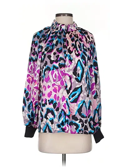 Pre-owned Alice & Trixie Long Sleeve Silk Top Purple Print Pattern Mock Neckline Tops