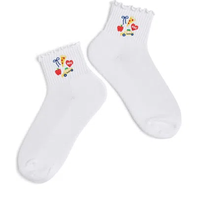 Alice & Wonder New York City Icons Embroidered Ankle Socks In White