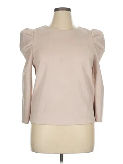 Pre-owned Alice Blue Long Sleeve Top Tan Ruffles Neckline Tops In Brown