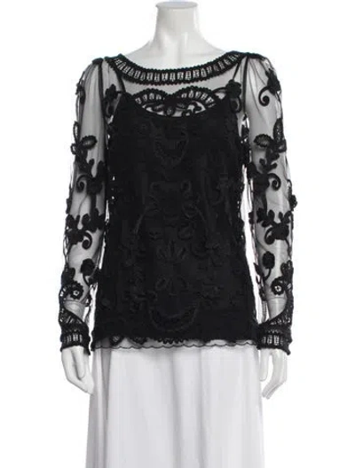 Pre-owned Alice By Temperley Lace Pattern Crew Neck Blouse In Black