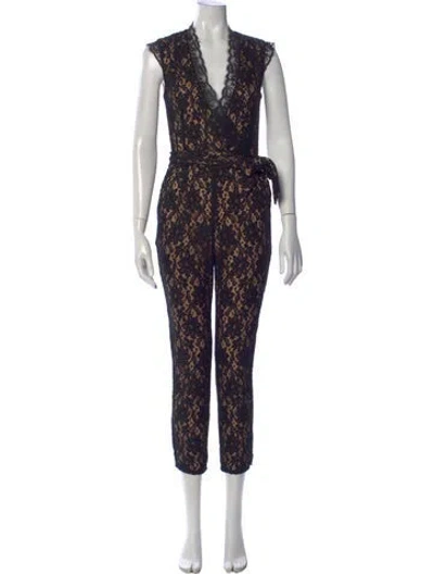 Pre-owned Alice By Temperley Lace Pattern Plunge Neckline Jumpsuit In Black