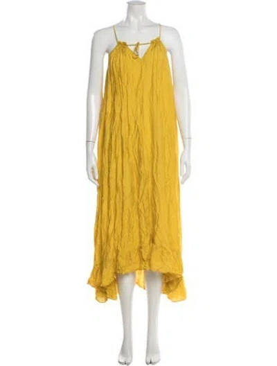 Pre-owned Alice By Temperley Tie Neck Long Dress In Yellow