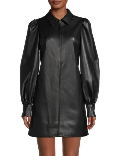 Alice By Temperley Women's Becky Faux Leather Shirt Dress In Jet