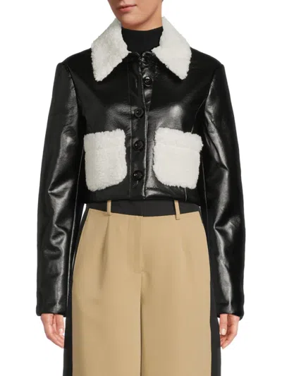 Alice By Temperley Women's Rachelle Faux Shearling & Faux Leather Cropped Jacket In Jet Ivory