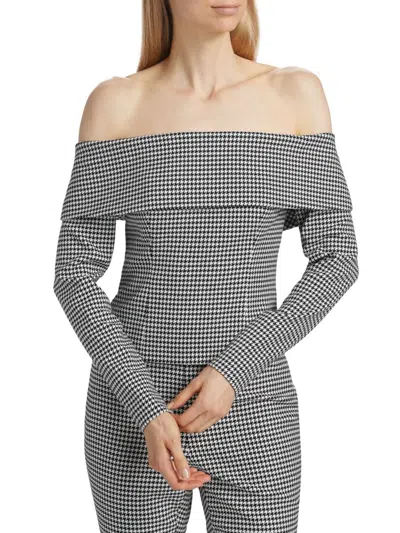 Alice By Temperley Women's Stila Houndstooth Off-shoulder Top In Jet Ivory