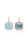 Alice Cicolini 14k And 22k Yellow Gold Silver Tile Mini Emerald Cut Hook Earrings In Swiss Blue Topaz