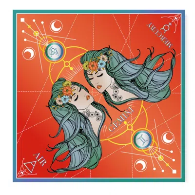 Alice Dean Women's Green Aurora Gemini Silk Satin Zodiac Scarf In Orange