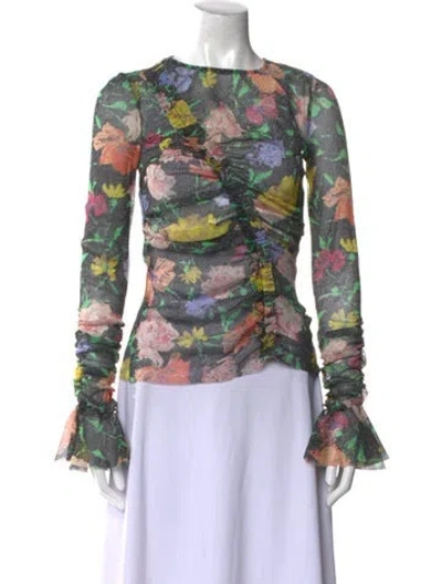 Pre-owned Alice Mccall Floral Print Bateau Neckline Blouse In Black