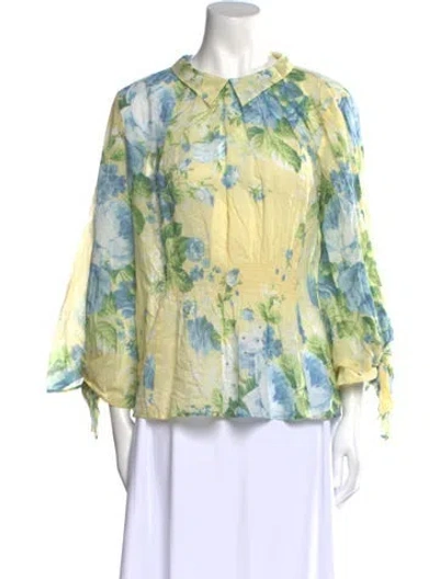 Pre-owned Alice Mccall Floral Print Crew Neck Blouse In Yellow